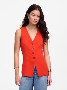 NEW! Madewell Cutaway Long Vest in Bright Flame Red Size 2